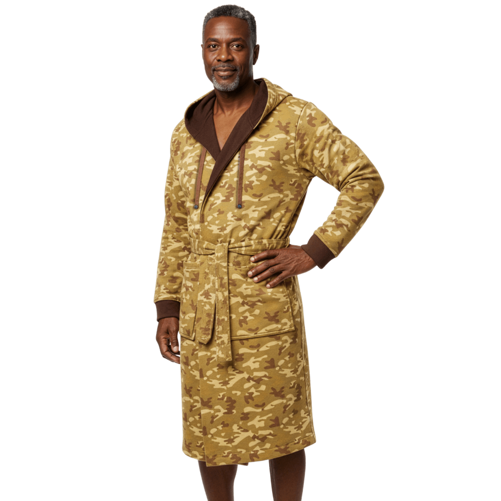 IndoorCamo™ Limited Edition DudeRobe on a man, embodying comfort and style for ultimate lounging.