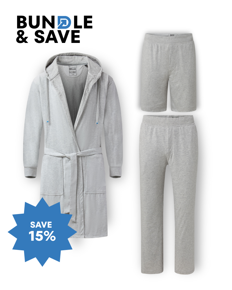 DudeRobe: This is the Ultimate Combo! You get a Luxury Men's Bathrobe, comfy Shorts & cozy Pants for the dude in your life! It comes in three different colors: Navy, Grey, or Black! DudeRobe has taken that cringe-worthy, old-school robe and turned it into something that guys today actually want to wear! It's perfect for out of the shower, lounging around the house, walking the dog, and just about anywhere else you want to chill & be comfortable.