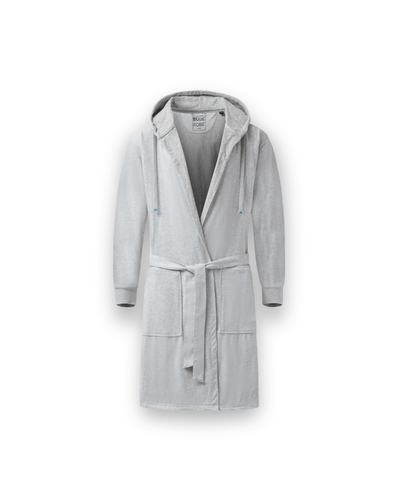 Luxury Men's Bathrobe & Shorts Combo in soft gray fabric with a modern design, ideal for lounging and comfort.