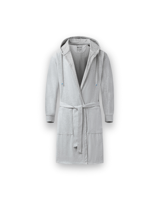 Luxury Men's Bathrobe & Shorts Combo in soft gray fabric with a modern design, ideal for lounging and comfort.