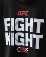 UFC DudeRobe in black featuring 'FIGHT NIGHT' graphic for ultimate comfort, perfect for UFC merch enthusiasts.
