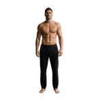 Model wearing The Pants, men's sweatpants with pockets, comfortable sweatpants, perfect for gym and casual wear.