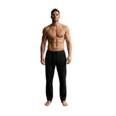 Model wearing The Pants, men's sweatpants with pockets, comfortable sweatpants, perfect for gym and casual wear.