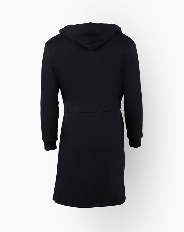 Back view of The DudeRobe luxury hooded bathrobe for men, perfect for lounging and casual wear.