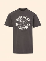 Best Seat In The House tee in Ash Black with a cream cowboy-on-a-recliner graphic