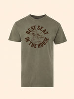 Best Seat In The House tee in Olive Branch with a brown cowboy-on-a-recliner graphic