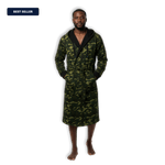 IndoorCamo™ Limited Edition DudeRobe on a man, featuring camo pattern, soft fabric, and attached belt.
