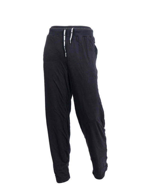 Black comfortable lounge pants designed for men, perfect for relaxing and post-shower wear in style.