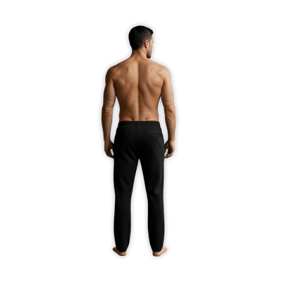 The Pants: Stylish black sweatpants men with deep pockets and comfortable waistband for active lifestyles.