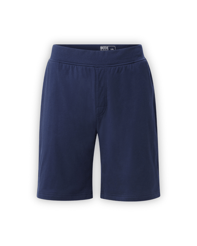 Navy shorts designed for comfort, part of the Luxury Men's Bathrobe & Shorts Combo by DudeRobe.
