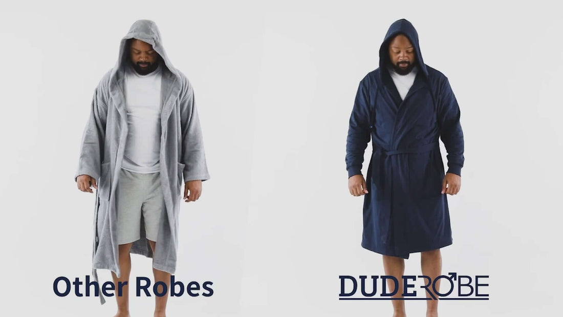 Side-by-side comparison of other robes and the stylish DudeRobe, showcasing modern comfort and design.