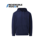 Reversible hoodie for men in navy, featuring a modern design with a hood and front pocket for versatile styling.
