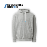 Reversible hoodie for men in gray color, showcasing a stylish and functional design with two pocket styles.