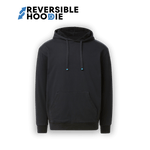 Men's reversible hoodie for men in black with a spacious front pocket and drawstring hood.