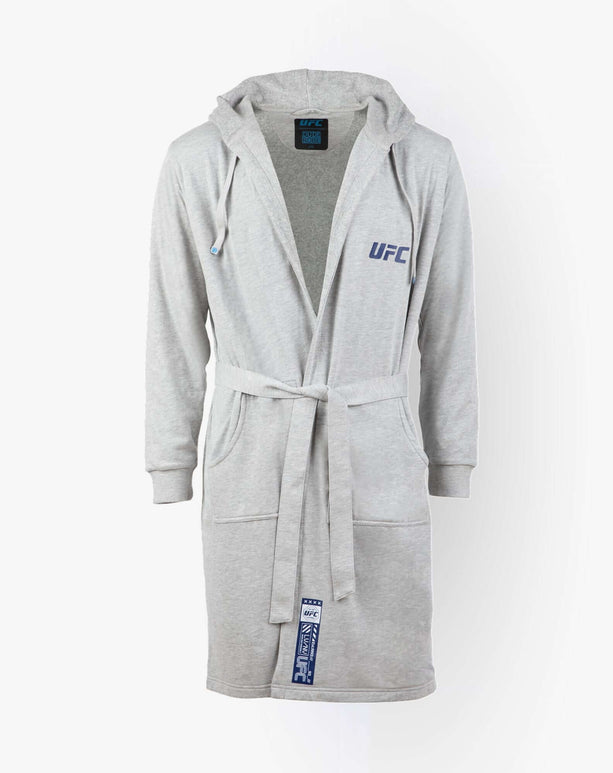 Stylish gray UFC DudeRobe with a hood, perfect for lounging and post-shower comfort.