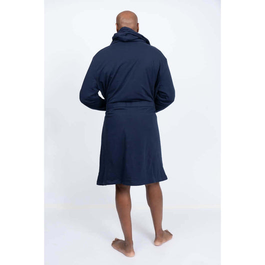 Man wearing The UFC DudeRobe, showcasing its stylish design and comfort from the back.