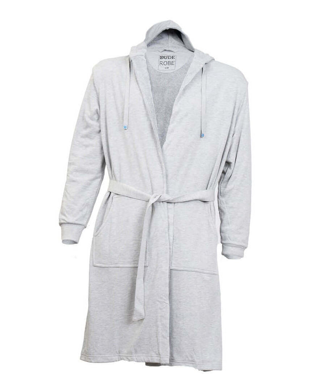 Ultimate Combo DudeRobe in gray with hood, perfect for lounging or post-shower comfort.